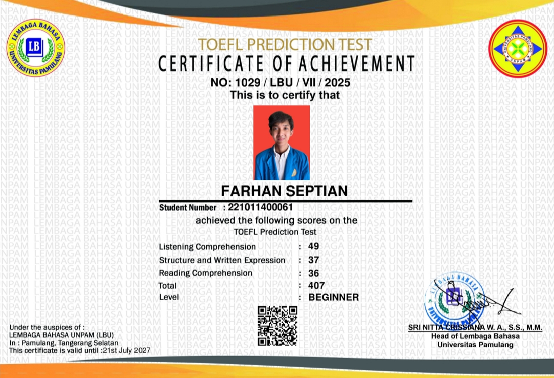 TOEFL Certificate